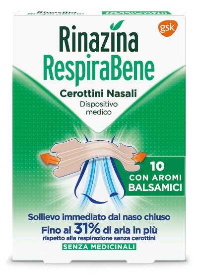 RINAZINA RESPIRABENE CEROTTI NASALI CON AROMI BALSAMICI CARTON 10 PEZZI - Farmastop
