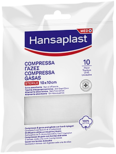 HANSAPLAST GARZA COMPRESSA 10 X 10 CM 10 PEZZI - Farmastop
