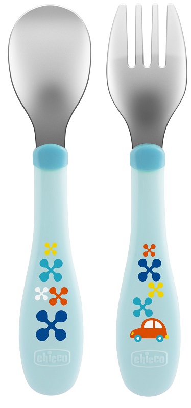 CHICCO POSATE INOX 18M+ AZZURRO/VERDE - Farmastop
