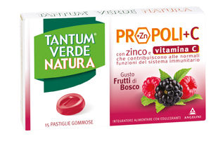 TANTUM VERDE NATURA PROPOLI+C CON ZINCO E VITAMINA C 15 PASTIGLIE GOMMOSE GUSTO FRUTTI DI BOSCO - Farmastop