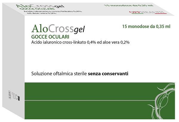 SOLUZIONE OFTALMICA LUBRIFICANTE A BASE DI ACIDO IALURONICO SALE SODICO CROSS LINKATO 0,20% ALOCROSS 15 OFTIOLI 0,35 ML - Farmastop