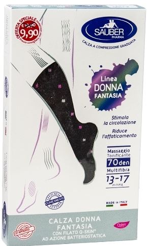 SAUBER CALZA DONNA FANTASIA FILATO Q-SKIN 70 DEN NERO POIS BIANCO ROSA CICLAMINO TAGLIA G PROMO - Farmastop