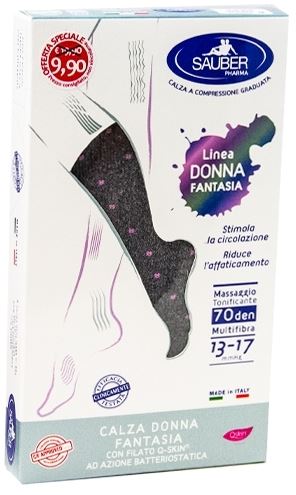 SAUBER CALZA DONNA FANTASIA FILATO Q-SKIN 70 DEN GRIGIO POIS ROSA TAGLIA G PROMO - Farmastop