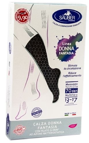 SAUBER CALZA DONNA FANTASIA FILATO Q-SKIN 70 DEN NERO MINI SCACCO BIANCO TAGLIA G PROMO - Farmastop