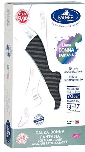 SAUBER CALZA DONNA FANTASIA FILATO Q-SKIN 70 DEN NERO RIGA FITTA GRIGIA TAGLIA P PROMO - Farmastop