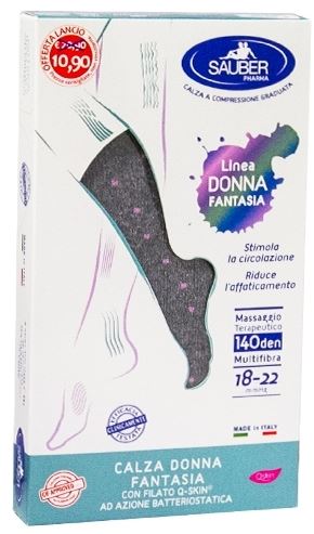 SAUBER CALZA DONNA FANTASIA FILATO Q-SKIN 140 DEN GRIGIO POIS ROSA TAGLIA P PROMO - Farmastop