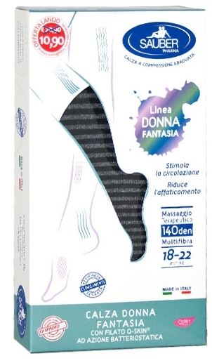 SAUBER CALZA DONNA FANTASIA FILATO Q-SKIN 140 DEN NERO RIGA FITTA GRIGIA TAGLIA P PROMO - Farmastop