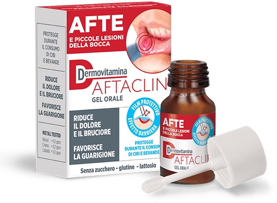 DERMOVITAMINA AFTACLIN GEL ORALE 7 ML CONTRO DOLORE E BRUCIONE SENZA ZUCCHERO E SENZA GLUTINE - Farmastop