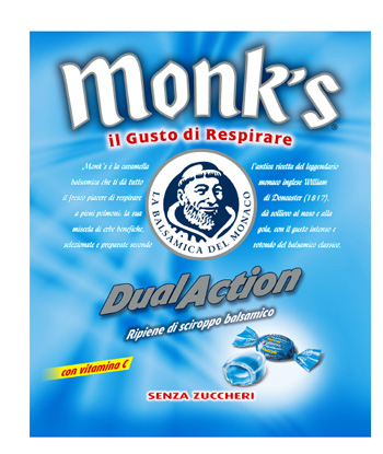 MONK'S DUAL ACTION CARAMELLE SENZA ZUCCHERO CON VITAMINA C 60 G - Farmastop