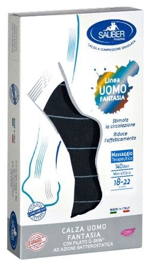 SAUBER CALZA UOMO FANTASIA Q-SKIN 140 DEN BLU RIGA SOTTILE GHIACCIO TAGLIA M - Farmastop