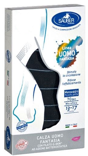 SAUBER CALZA UOMO FANTASIA Q-SKIN 70 DEN BLU RIGA SOTTILE GHIACCIO TAGLIA P - Farmastop