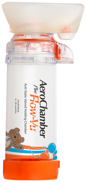 CAMERA DISTANZIATRICE ANTISTATICA AEROCHAMBER PLUS FLOWVU MASCHERA PEDIATRICA SMALL 0-18 MESI ARANCIONE - Farmastop
