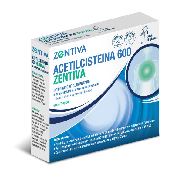 ACETILCISTEINA 600 ZENTIVA 10 BUSTINE BIPARTITE GUSTO TROPICAL - Farmastop