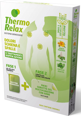 THERMORELAX PHYTO GEL DOLORI SCHIENA E SPALLE FASE 1 GEL SOLLIEVO IMMEDIATO E FASE 2 MAXI CEROTTO GEL MULTIFUNZIONALE CON ERBE 6 PEZZI - Farmastop