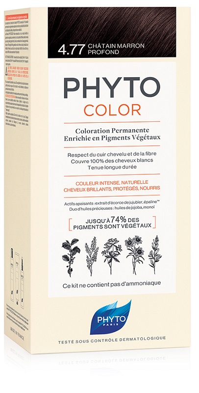 PHYTOCOLOR 4,77 CASTANO MARRONE INTENSO LATTE + CREMA + MASCHERA + 1 PAIO DI GUANTI - Farmastop