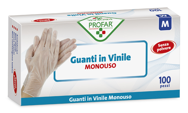 PROFAR GUANTO IN VINILE SENZA POLVERE M 100 PEZZI - Farmastop