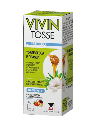 VIVIN TOSSE PEDIATRICO SCIROPPO PER TOSSE SECCA E GRASSA GUSTO FRAGOLA E CREME CARAMEL 150 ML - Farmastop