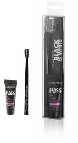 CURAPROX BLACK IS WHITE DENTIFRICI SBIANCANTI 1 DENTIFRICIO DA 10ML + 1 SPAZZOLINO - Farmastop