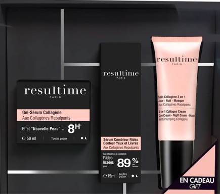 RESULTIME COLLAGEN PREMIUM GIFT SET CON GEL SERUM COLLAGENE 50 ML + SERUM FILLER RIDES CONTOURS YEUX/LIEVRES 15 ML + SOIN COLLAGENE 3 IN 1 50 ML - Farmastop