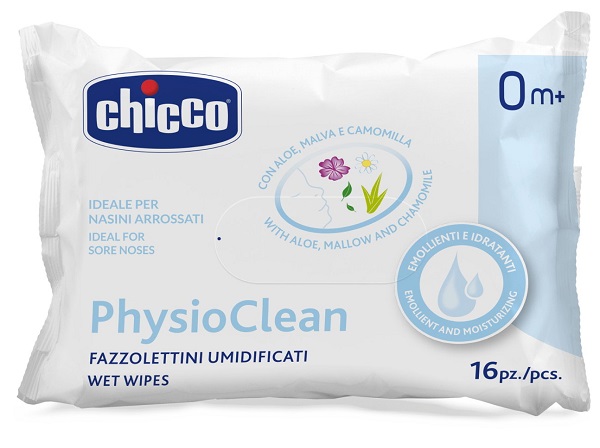 CHICCO FAZZOLETTINI UMIDIFICATI PHYSIOCLEAN 16 PEZZI - Farmastop