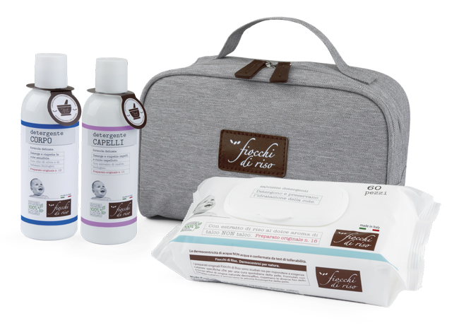 FIOCCHI DI RISO COFANETTO BAGNETTO 1 DETERGENTE CORPO 200 ML + 1 DETERGENTE CAPELLI 200 ML + SALVIETE ACQUA NON ACQUA 60 PEZZI + BEAUTY - Farmastop