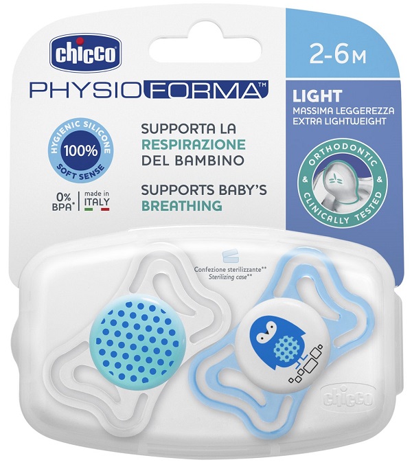 CHICCO SUCCHIETTO LIGHT BOY SILICONE 2-6 MESI 2 PEZZI - Farmastop