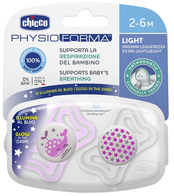 CHICCO SUCCHIETTO LIGHT LUMINOSO SILICONE 2-6 MESI 2 PEZZI - Farmastop