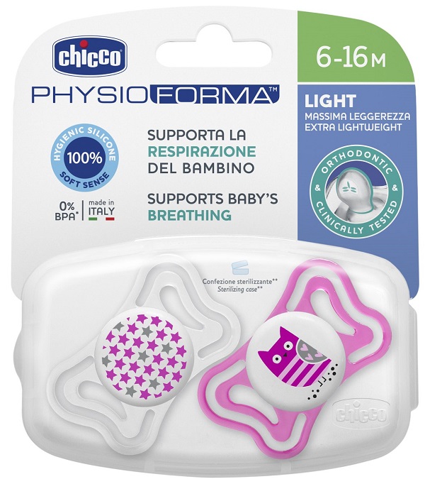 CHICCO SUCCHIETTO LIGHT GIRL SILICONE 6-16 MESI 2 PEZZI - Farmastop
