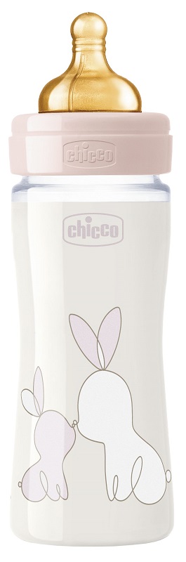 CHICCO BIBERON ORIGINAL 240ML VETRO 1 FORO 1 FORO GIRL CON TETTARELLA IN CAUCCIU' - Farmastop