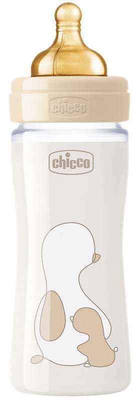 CHICCO BIBERON ORIGINAL 240ML VETRO 1 FORO 1 FORO UNISEX CON TETTARELLA IN CAUCCIU' - Farmastop