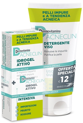 DERMOVITAMINA ACNECLIN IDROGEL ATTIVO AZIONE INTENSIVA 40 ML + DETERGENTE VISO USO QUOTIDIANO 200 ML - Farmastop