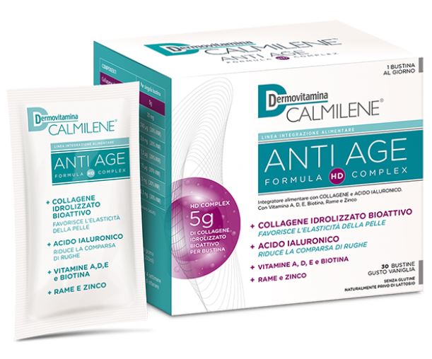DERMOVITAMINA CALMILENE ANTIAGE IA A BASE DI COLLAGENE E ACIDO IALURONICO POLVERE 30 BUSTINE GUSTO VANIGLIA - Farmastop