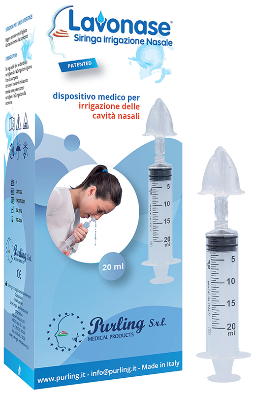 LAVONASE IRRIGAZIONE NASALE NON STERILE SIRINGA 20 ML + LUER-LOCK CON CAPPUCCIO + UGELLO NASALE CON RACCORDO LUER-LOCK + PERFORATORE CON VALVOLA NON RITORNO CON TAPPO - Farmastop