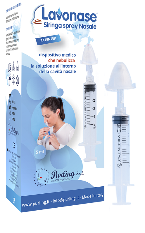 LAVONASE SIRINGA SPRAY NASALE NON STERILE 5 ML LUER-LOCK CON CAPPUCCIO + UGELLO NASALE CON RACCORDO LUER-LOCK + PERFORATORE CON VALVOLA NON RITORNO CON TAPPO - Farmastop