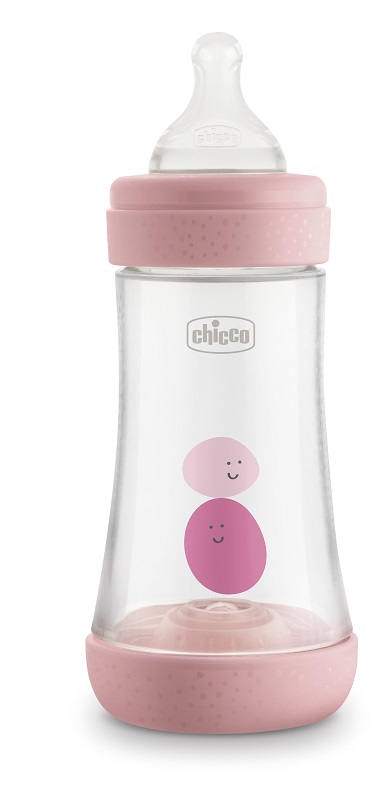 CHICCO BIBERON PERFECT 5 GIRL 240 ML IN SILICONE 2 FORI - Farmastop