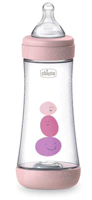 CHICCO BIBERON PERFECT 5 GIRL 300 ML IN SILICONE 3 FORI - Farmastop