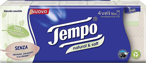 TEMPO FAZZOLETTI NATURAL&SOFT 10 PEZZI DA 9 FAZZOLETTI - Farmastop