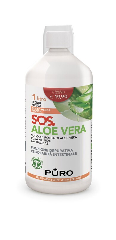 PURO ALOE VERA SUCCO E POLPA 100% + BAOBAB PESCA BIANCA 1 LITRO - Farmastop
