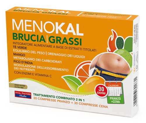 MENOKAL BRUCIAGRASSI 30 COMPRESSE PRANZO + 30 COMPRESSE CENA - Farmastop