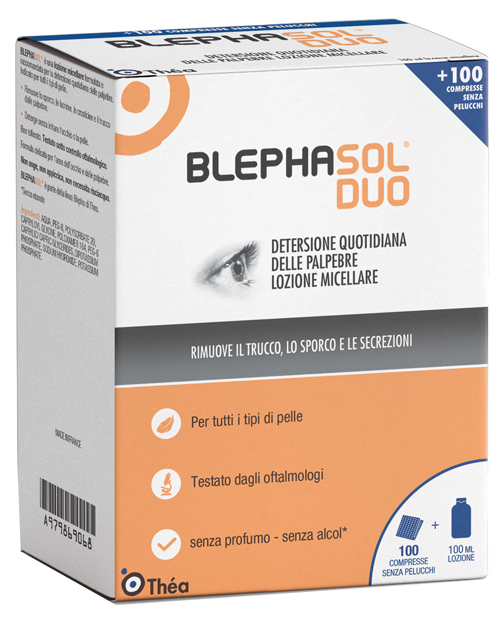 BLEPHASOL DUO SOLUZIONE MICELLARE IGIENE PALPEBRALE 100 ML + 100 GARZE - Farmastop
