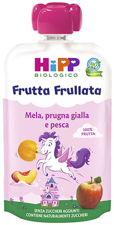 HIPP BIO FRUTTA FRULLATA UNICORNO MELA PRUGNA GIALLA PESCA 90 G - Farmastop