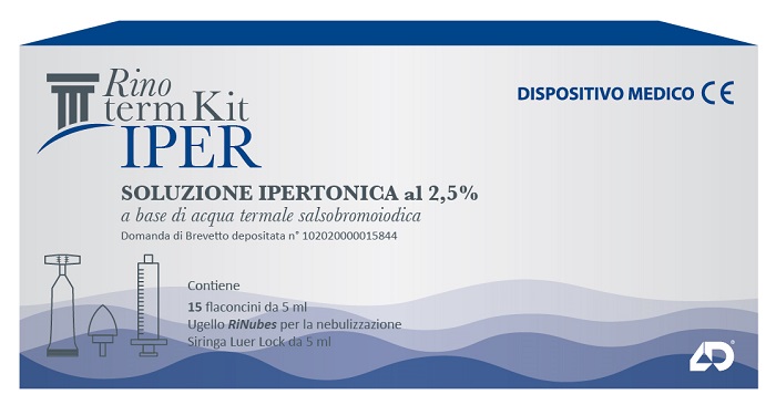 RINOTERM KIT IPER 15 FLACONCINI DA 5 ML + UGELLO RINUBES PER NEBULIZZAZIONE + SIRINGA LUER LOCK DA 5 ML - Farmastop