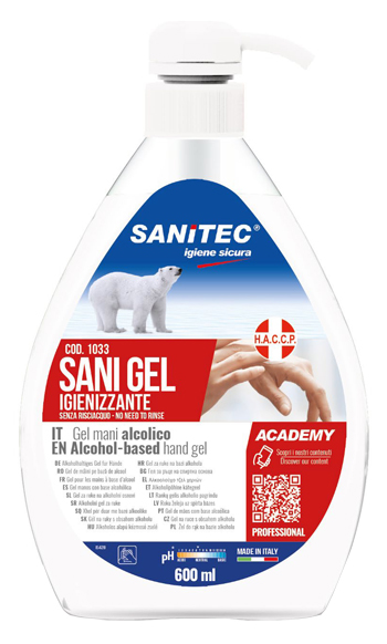 GEL IGIENIZZANTE MANI ALCOLICO 70% PRONTO ALL'USO SANI GEL SANITEC 600 ML USO PROFESSIONALE - Farmastop