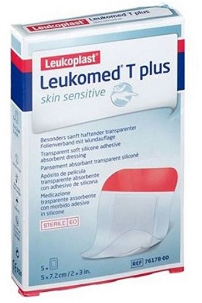 LEUKOMED T PLUS SKIN SENSITIVE MEDICAZIONE POST-OPERATORIA TRASPARENTE IMPERMEABILE CON MASSA ADESIVA AL SILICONE 5X7,2CM 5 PEZZI - Farmastop