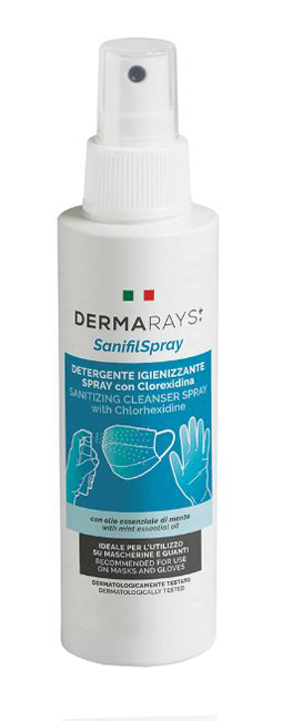 DERMARAYS SANIFIL SPRAY DETERGENTE IGIENIZZANTE SPRAY CON CLOREXIDINA PER MASCHERINE E GUANTI 100 ML - Farmastop