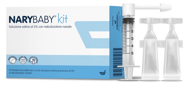 NARY BABY KIT SOLUZIONE SALINA IPERTONICA AL 3% 20 FIALOIDI + NEBULIZZATORE NASALE - Farmastop