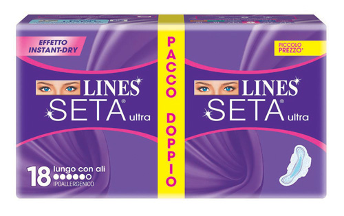 LINES SETA ULTRA ASSORBENTE LUNGO CON ALI 18 PEZZI - Farmastop