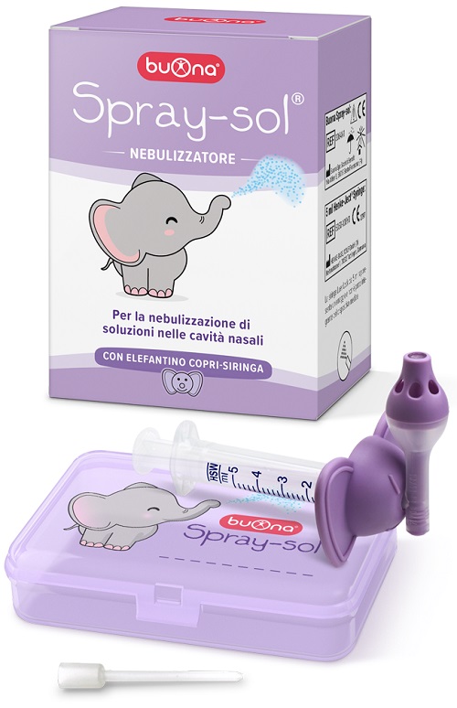 BUONA SPRAY-SOL KIT 5 PEZZI 1 SPRAY SOL + 1 SIRINGA LUER LOCK DA 5 ML + 1 AGO CANNULA + ELEFANTINO COPRI-SIRINGA - Farmastop