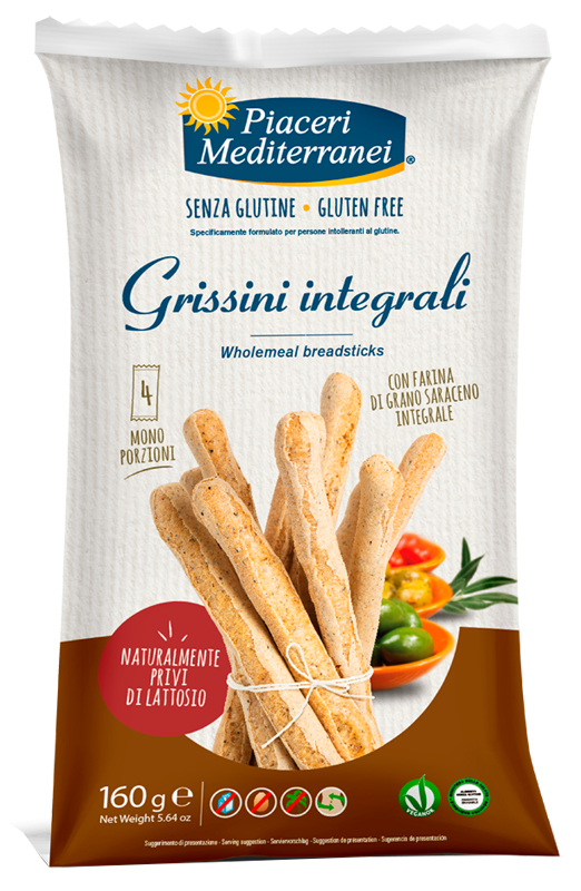 PIACERI MEDITERRANEI GRISSINI INTEGRALI 160 G - Farmastop