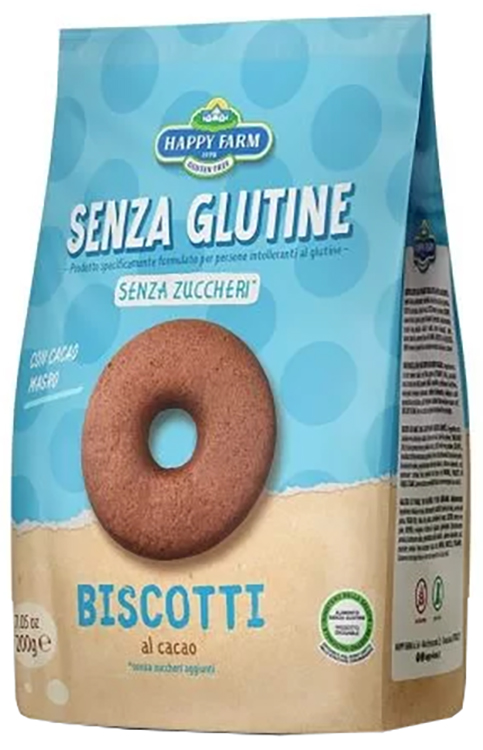 HAPPY FARM BISCOTTI AL CACAO SENZA ZUCCHERO 200 G - Farmastop